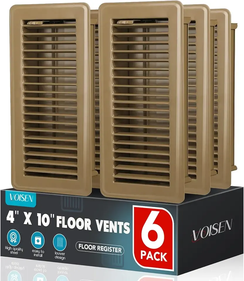 VOISEN Floor Register 4x10, 6 Pack Brown Floor Vent Covers, Heavy Duty Steel Walkable Floor Vents,Vent Covers for Home Floor