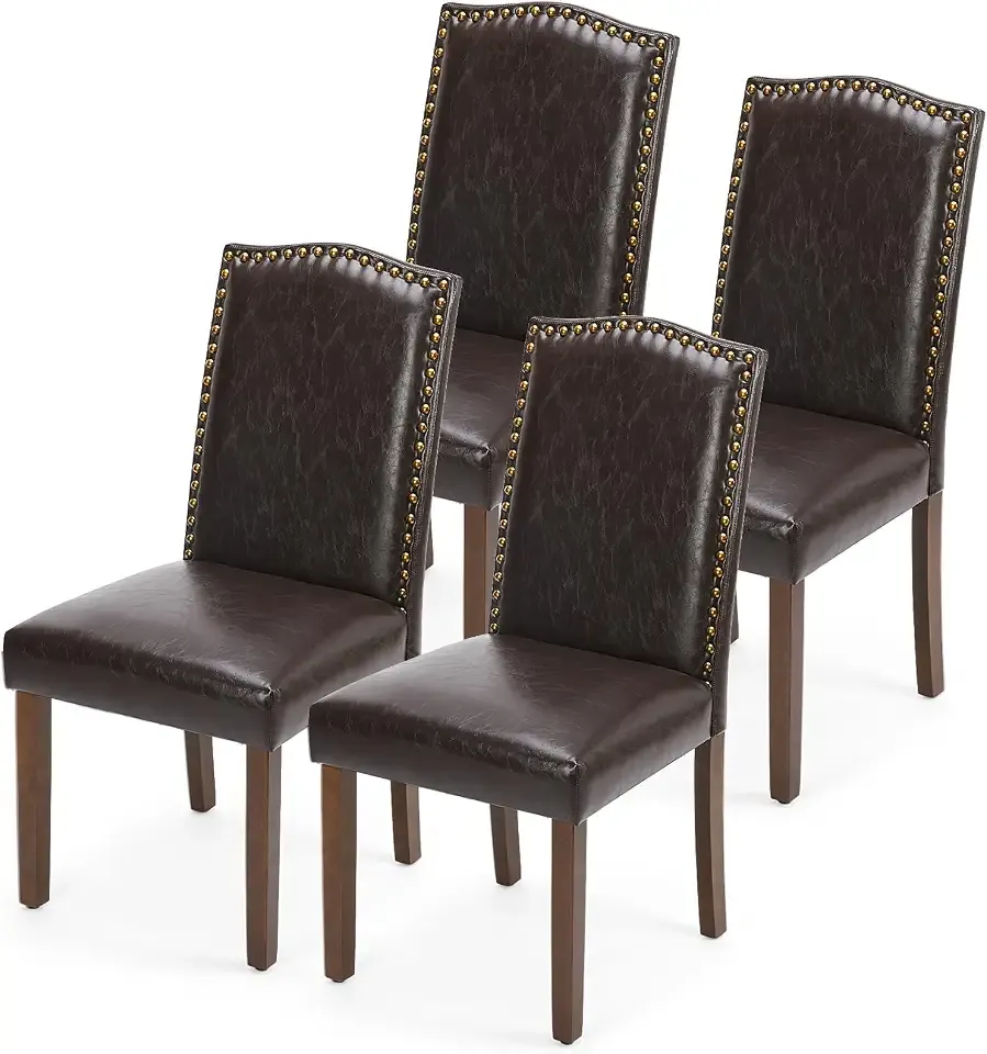 DUMOS Dining Chairs Set of 4, Modern PU Leather Kitchen Table Chairs | Wooden Legs, Padded Seat, Armless, Dining Room, Living Room, Restaurant, Brown