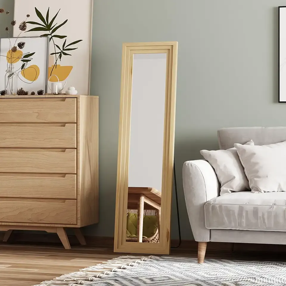 Full Length Mirror,58x16 Inch Full Length Mirror Wall Mounted,Vertical Hanging,Leaning Standing for Bedroom,Living Room,Rectangular Wooden Frame,Log Color.