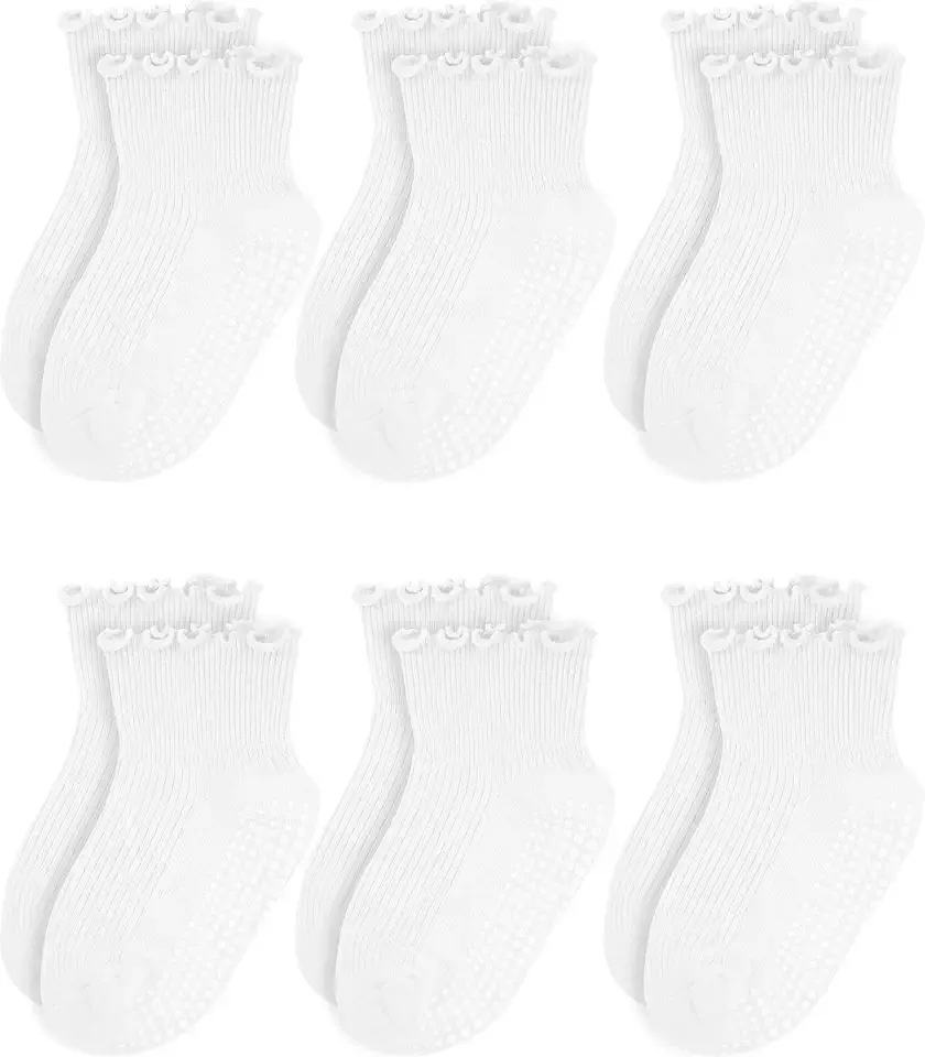 Girls Ruffle Socks Non-Slip Ankle Socks with Grips