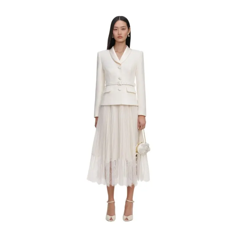 Boucle Shawl Collared Midi Dress - Hvit