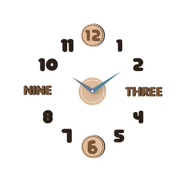 Orologio da Parete Adesivo Brown Effetto Legno Fai da Te 60x60 cm