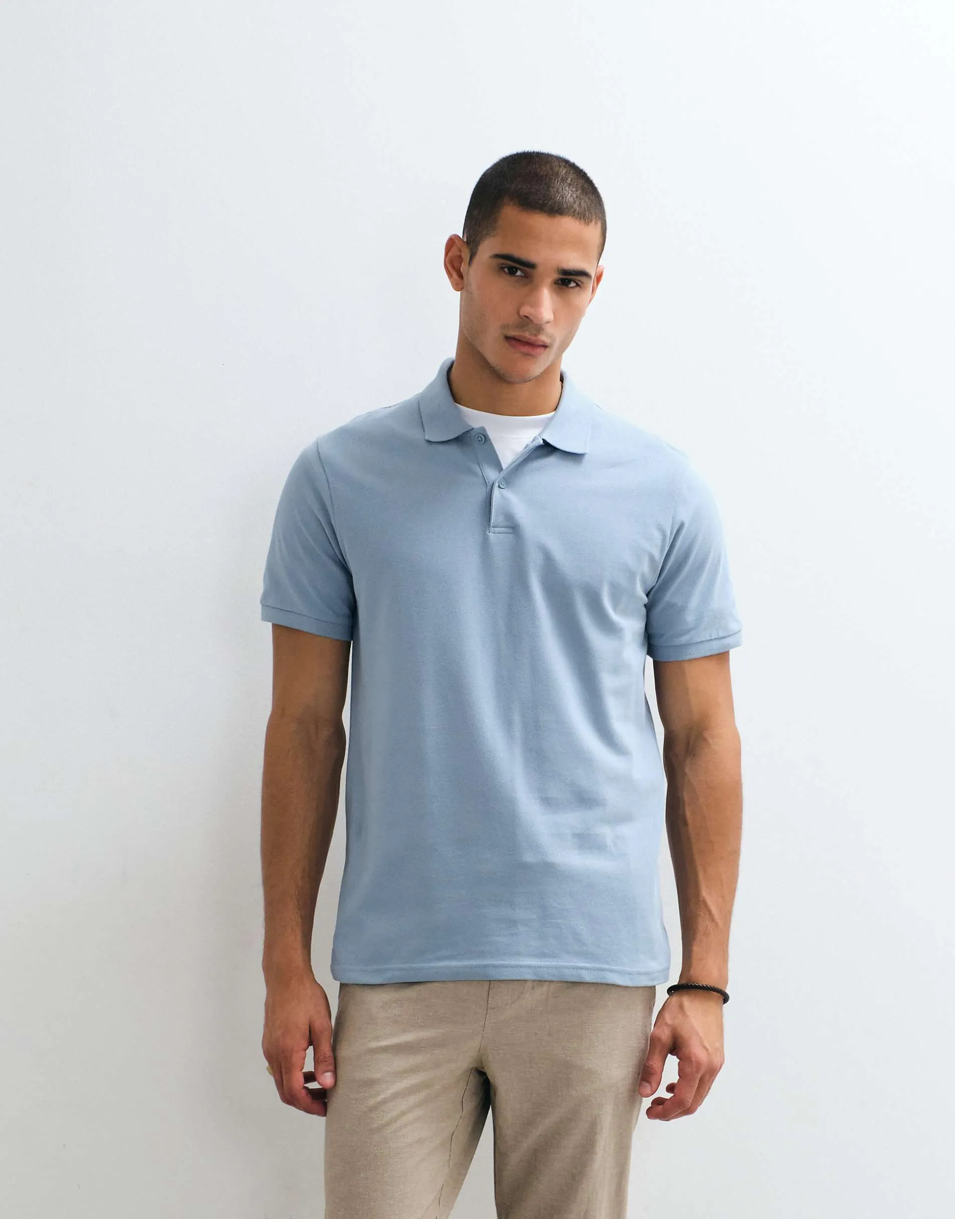 ASOS DESIGN Essentials regular fit polo in light blue pique