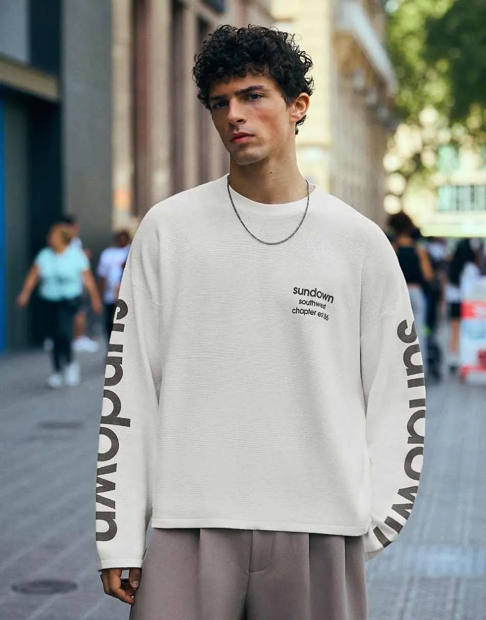 Bershka Textured print jumper in white