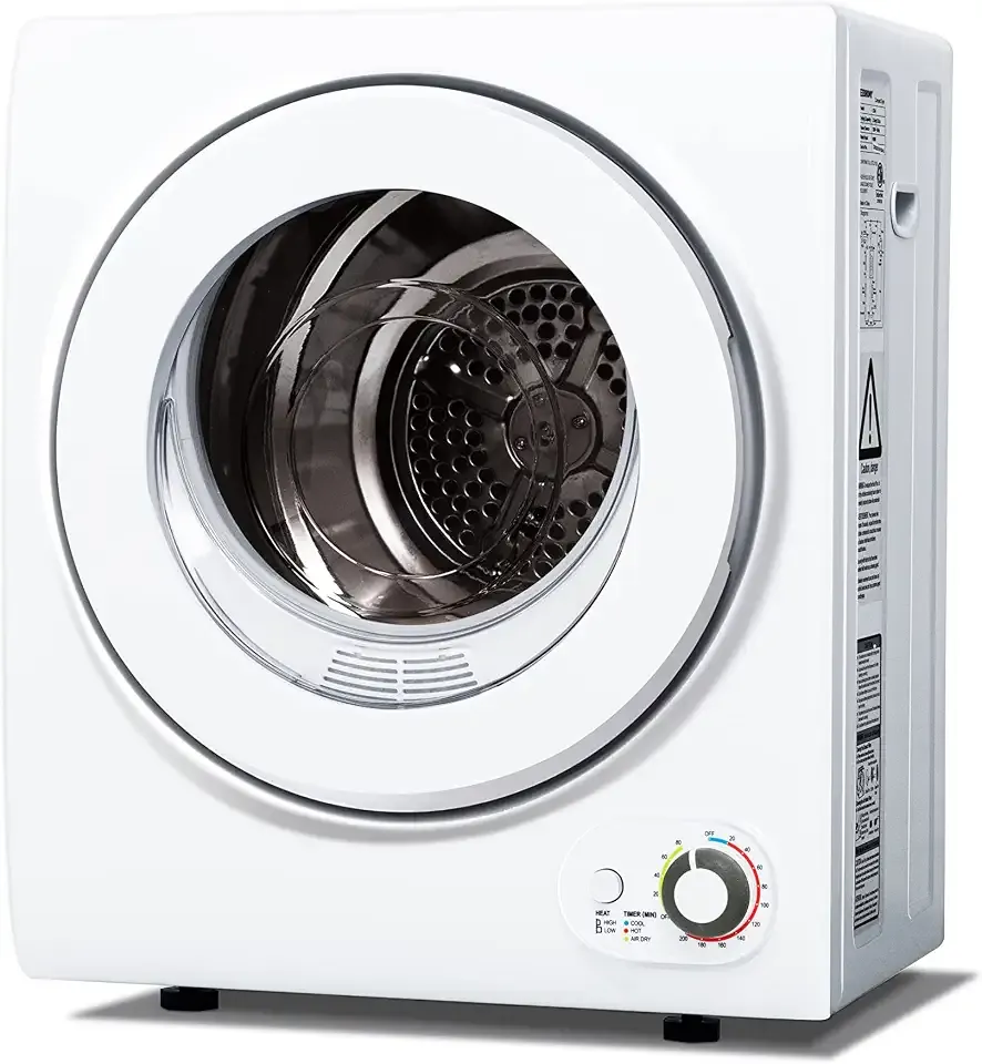 Euhomy 120V Compact Laundry Dryer, 1.5 cu.ft Front Load Stainless Steel Clothes Dryers with Stainless Steel Tub, Control Panel Downside Easy Control for 4 Automatic Drying Mode, White