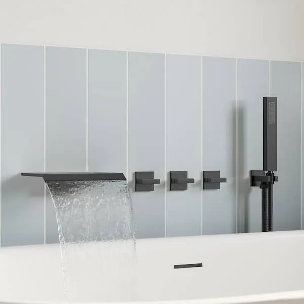 GRANDJOY Wall Mount Waterfall 3-Handle 2-Spray Roman Tub Faucet 5.6 GPM in Matte Black Valve Included