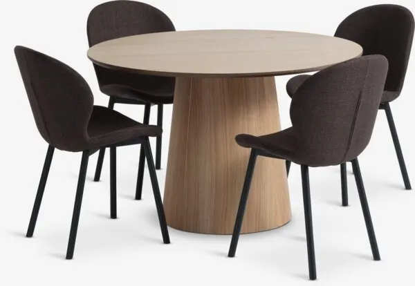 KLIPLEV Ø120 tafel naturel eiken + 4 GEVNINGE beige/zwart