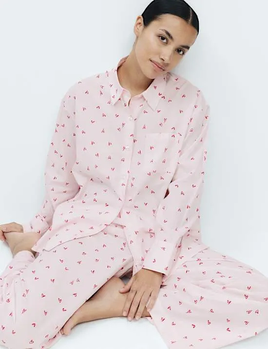Pure Cotton Heart Print Pyjama Set