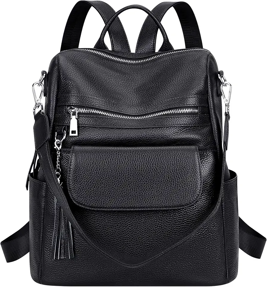 Genuine Leather Backpack Purse for Women Large Convertible Shoulder bag Ladies Crossdody Bag with Tassel