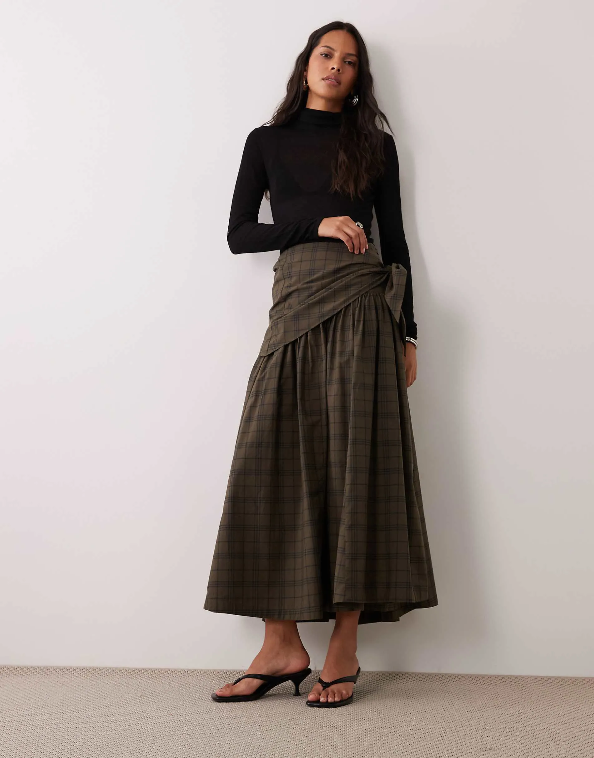 ASOS DESIGN scarf detail midi skirt in seersucker check
