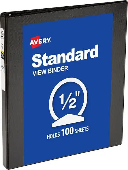 Avery® Standard View 3 Ring Binder, 0.5" Round Rings, 1 Black Binder