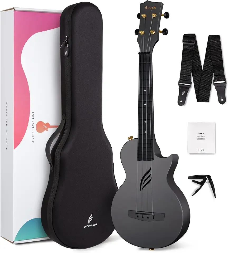 Enya Nova U Concert Ukulele 23” Carbon Fiber – Waterproof Travel Ukulele for Beginners & Adult, Lightweight Durable Body with Beginner Kit (Case, Strap, Capo, Strings)