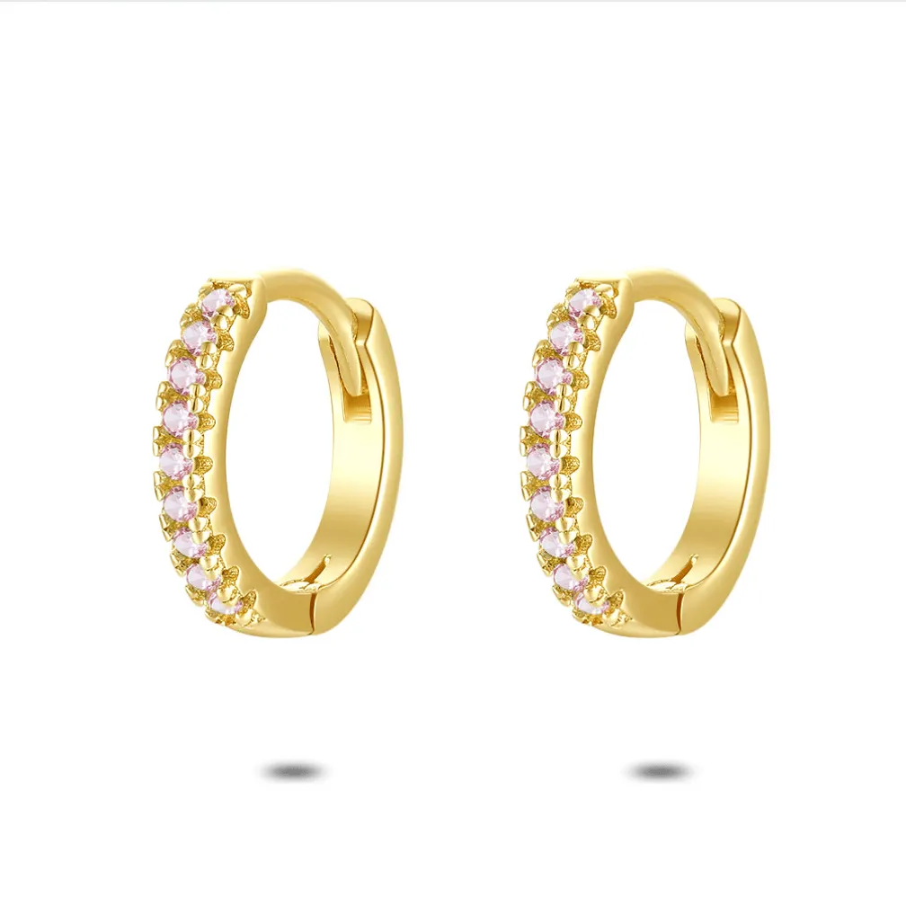 Oorbellen in 18kt verguld zilver, oorring, roze zirkonia