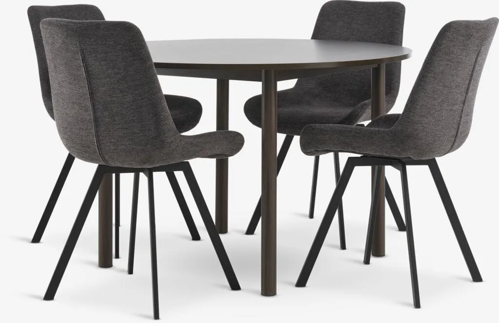 ALSTED Ø120 Tavolo rovere scuro + 4 HYGUM Sedie grigio