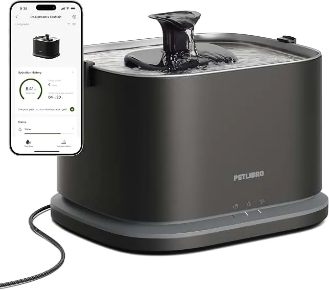 PETLIBRO Upgrade Cat Water Fountain Stainless Steel Tray, Dockstream 2 Cat Fountain Indoor, 3L/101oz Auto Cat Fountains for Dri…