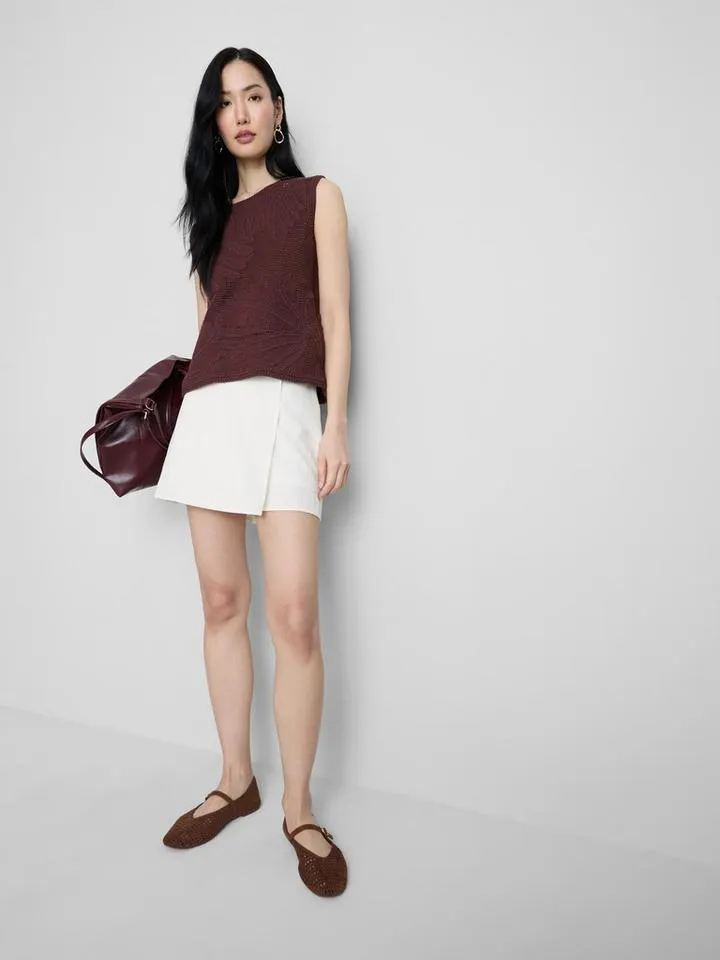 Mini jupe-short en mélange de lin à nouer
