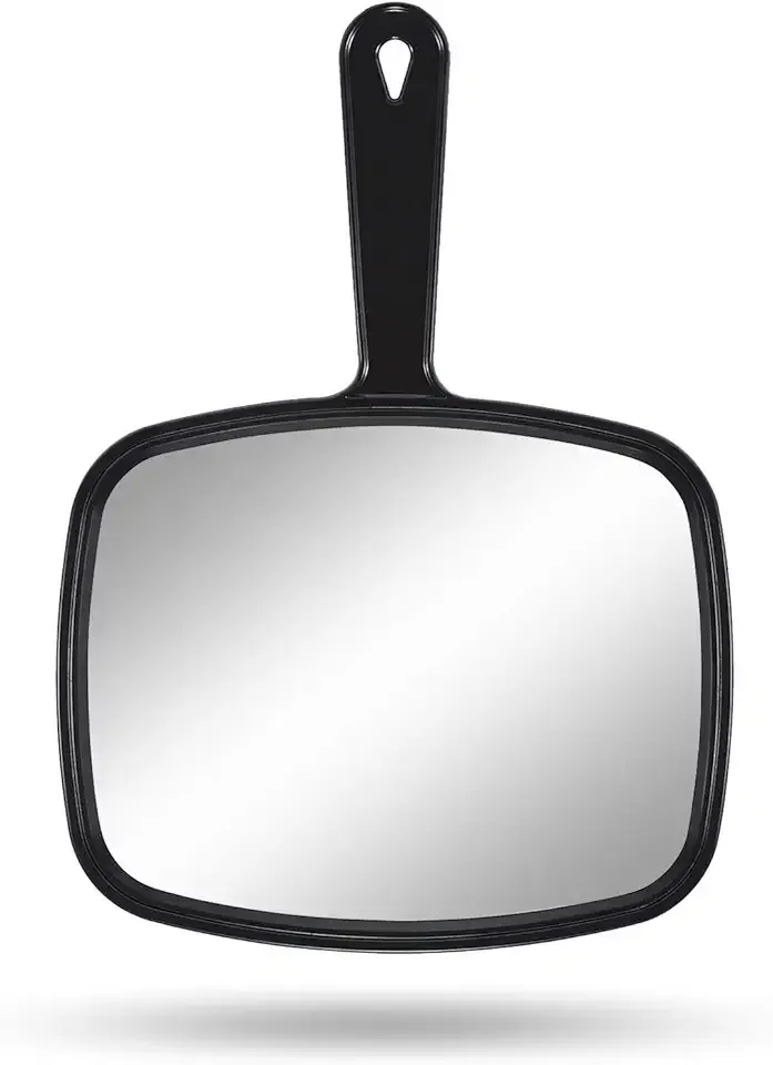 PROTECLE Hand Mirror, 10.3" L x 7.4" W Salon Barber Hairdressing Handheld Mirror with Handle, Square Black