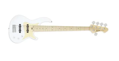 ARIA PRO II RSB-618 - WHITE WITH GOLD PICKGUARD - 5 STRING BASS
