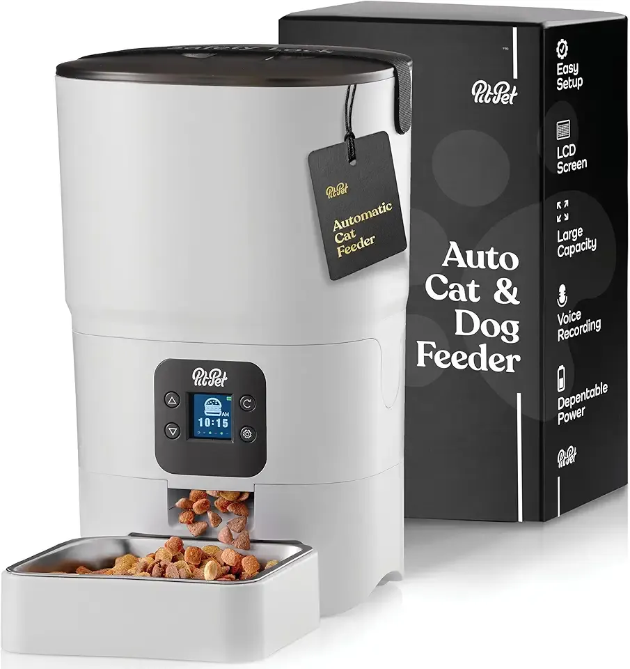 Smart Automatic Cat Feeder - 6-L Reliable Automatic Cat Food Dispenser with Display LCD Screen for Easy Set Up - (White)