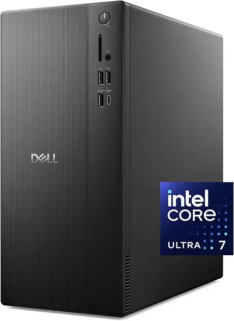 Dell Tower Desktop ECT1250 - Intel Core Ultra 7-265 Processor, Intel UHD Graphics, 32GB Memory, 1TB M.2 SSD, 3.0 SD Card Reader, Dell Wired Keyboard and Mouse, Windows 11 Home, Basic Onsite Service