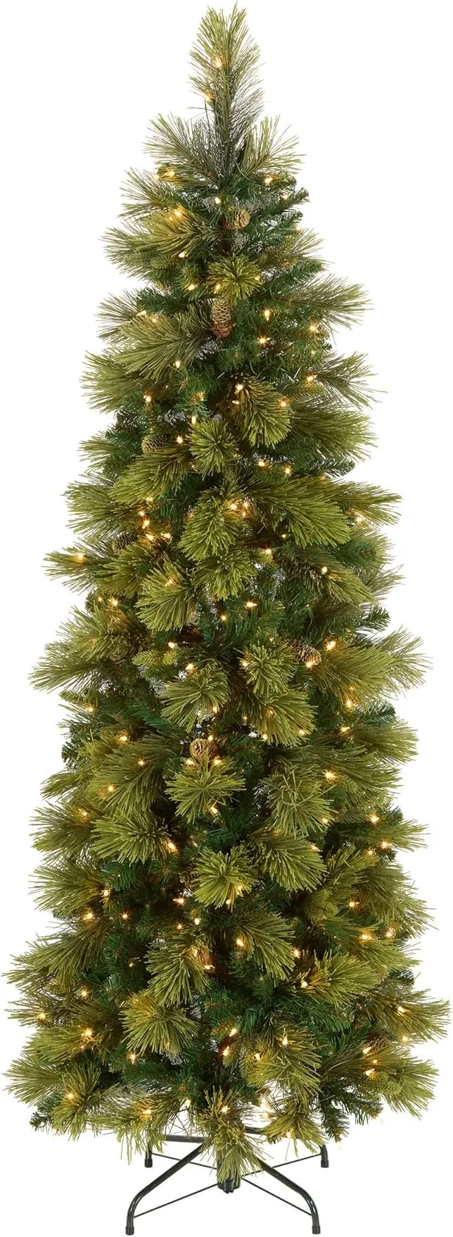 National Tree Company 6.5 ft Pre-Lit Carolina Pine Slim Artificial Christmas Tree, 350 Clear Lights, 516 Tips, Includes Stand, Green