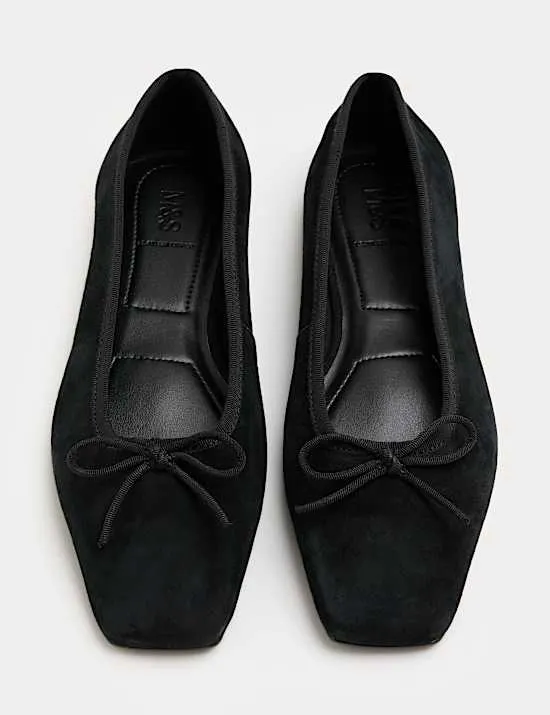 Suede Flat Square Toe Ballet Pumps