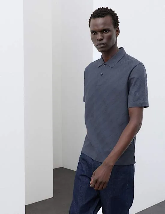 Strukturiertes Poloshirt aus reiner Baumwolle mit Knöpfen im Jacquard-Design