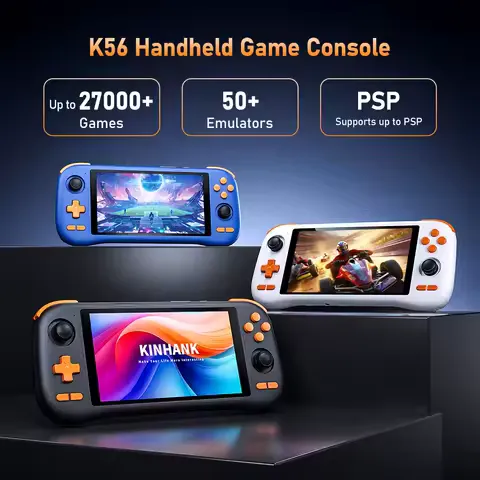 KINHANK K56 Handheld Game Console 5.5'' Touch Screen 50 Emulators for PS1/PSP/DC/SS Android 14 5000mAh WIFI5 Retro Game Player