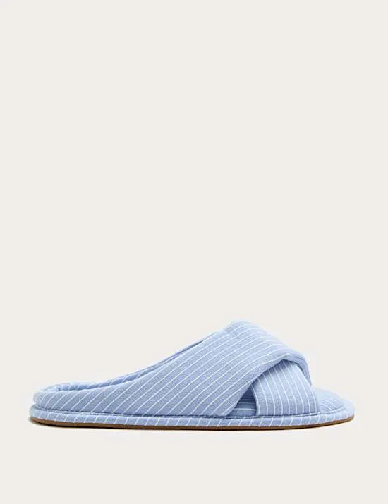 Striped Crossover Strap Open Toe Slippers