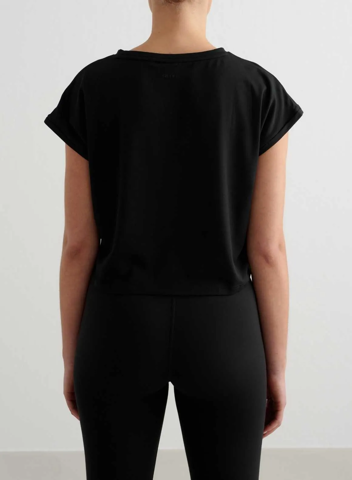 Black Soft Basic Roll Sleeve Top