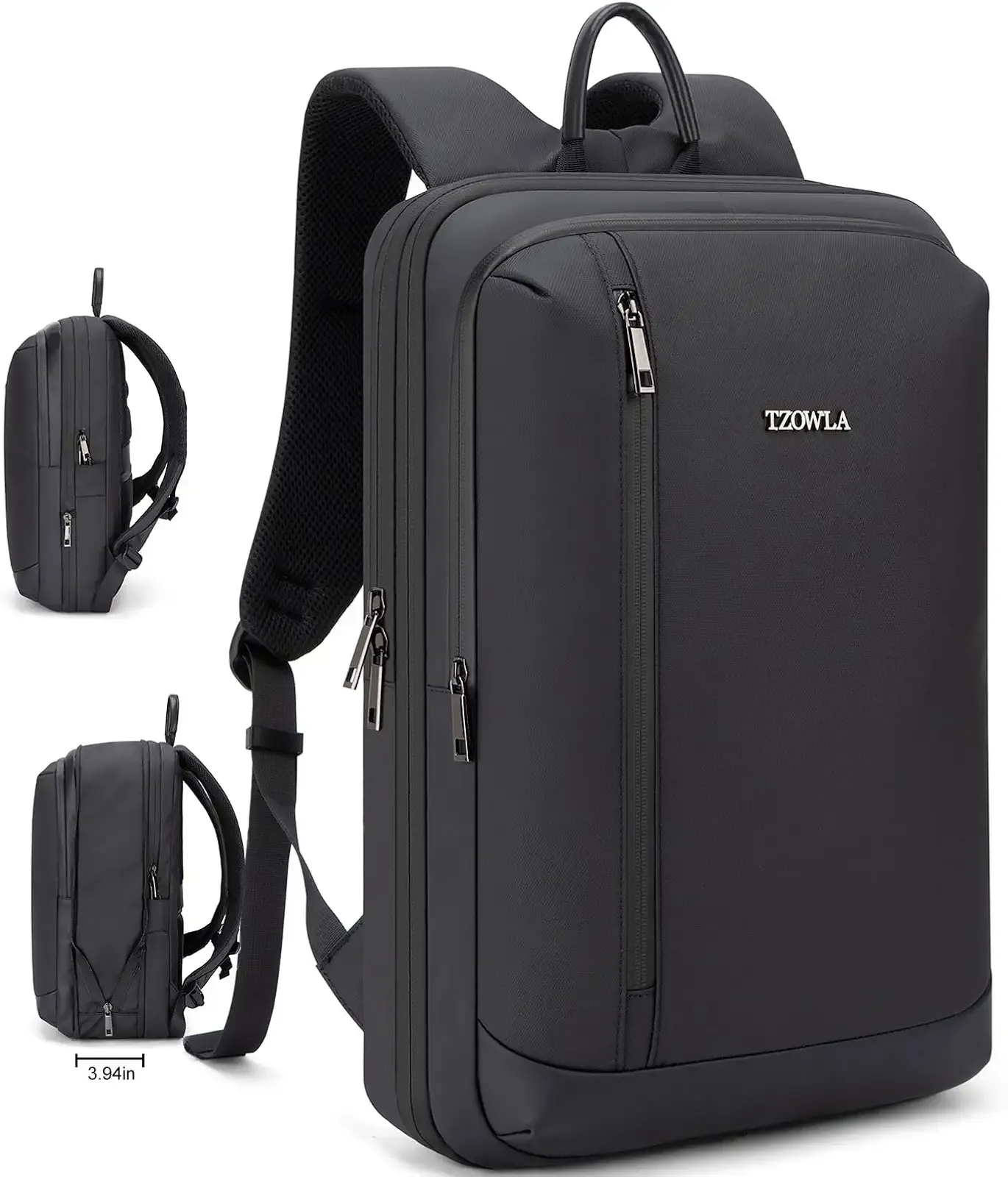 Tzowla Business Commute Laptop Backpack Fit 17.3 Inch Laptop,Slim & Expandable Waterproof Work Backpacks with Luggage Strap,Travel Lightweight Bag Gift for Men Women(Black)