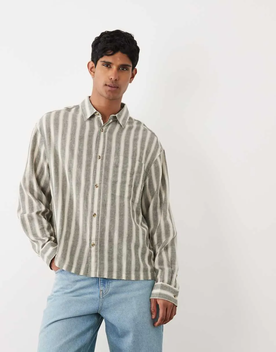 ASOS DESIGN oversized boxy stripe shirt in khaki