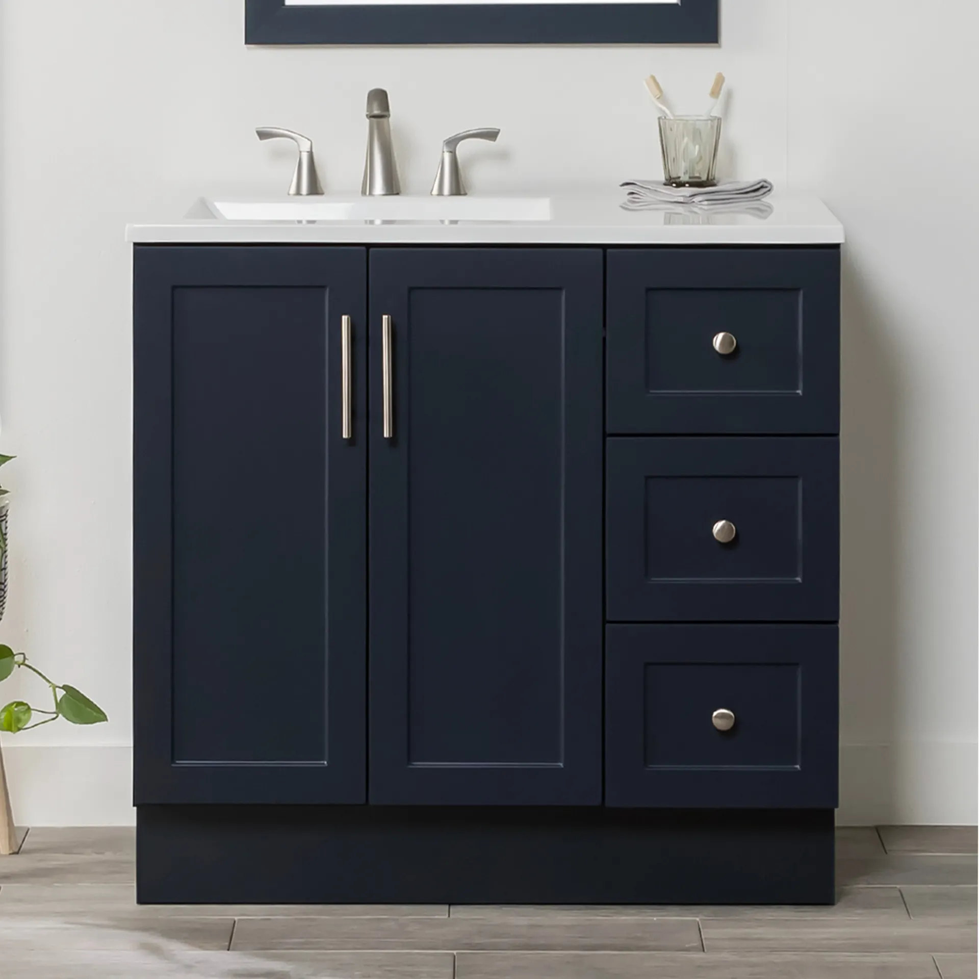 Project Source Davies 36-in Navy Blue Single Sink Bathroom Vanity with White Cultured Marble Top (Fully Assembled)