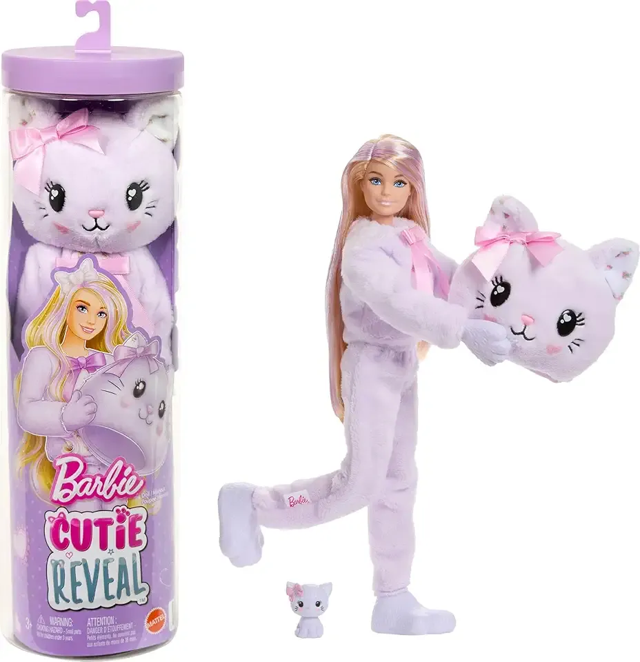 Cutie Reveal Doll & Accessories, Cuddly Series Kitten with 10 Surprises Including Color Change & Mini Pet