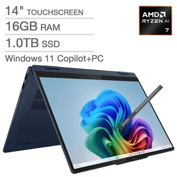 Lenovo IdeaPad 5 2-in-1 14" Touchscreen Copilot+ PC - AMD Ryzen AI 7 350 - WUXGA (1920x1200) IPS - Windows 11 Home - 16GB RAM - 1TB SSD