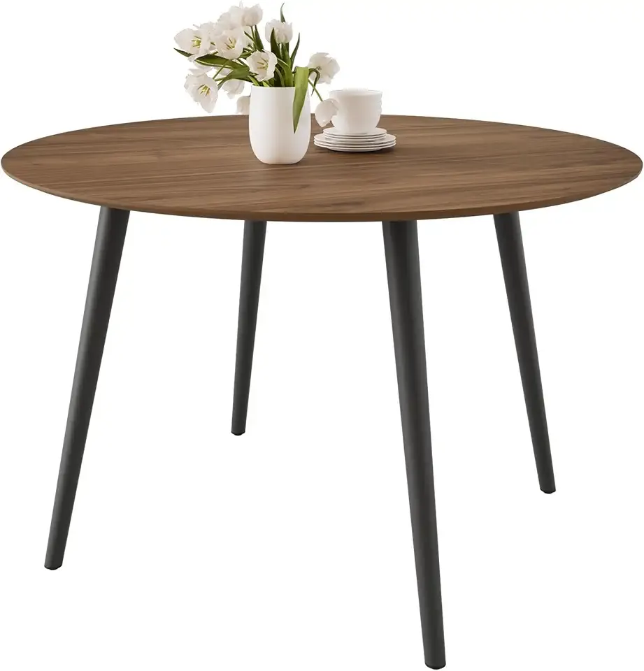 HIPIHOM 43.3 Inch Walnut Round Dining Table for 4, Space-Saving Dinette Perfect for Kitchen Dining Living Room(Walnut Table)