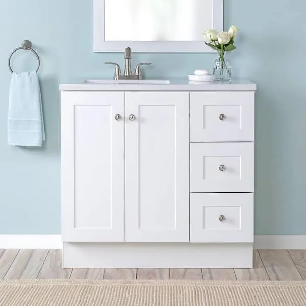 Glacier Bay Bannister 37 in.​ Single Sink White Bath Vanity with Granite-​Look Colorpoint White Cultured Marble Top (Assembled)​