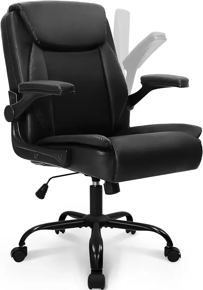 NEO Chair Office Desk Computer Chair Ergonomic Executive Mid-Back Leather Gaming Chair with Adjustable Flip-Up Armrests Wheels Swivel for Home Study Task (All Black)