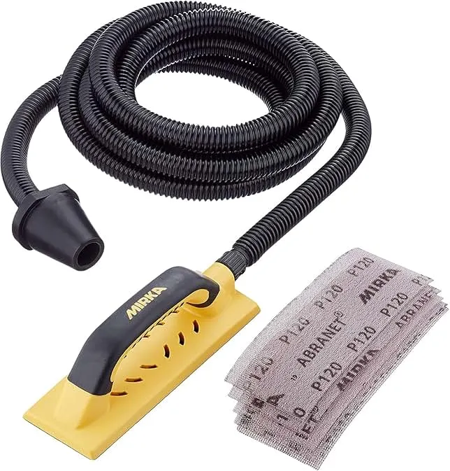 Mirka Handy Dust-Free Hand Sanding Block 3" x 9" / Hook and Loop / 55 Holes/Abranet Mesh Net Sheets/Vacuum Hose