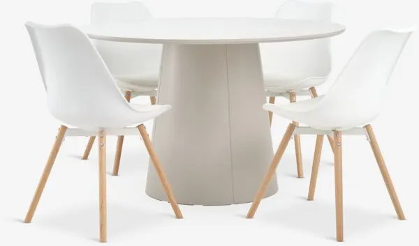 KLIPLEV + KASTRUP KLIPLEV Tavolo Ø120 col. travertino + 4 KASTRUP Sedie bianco