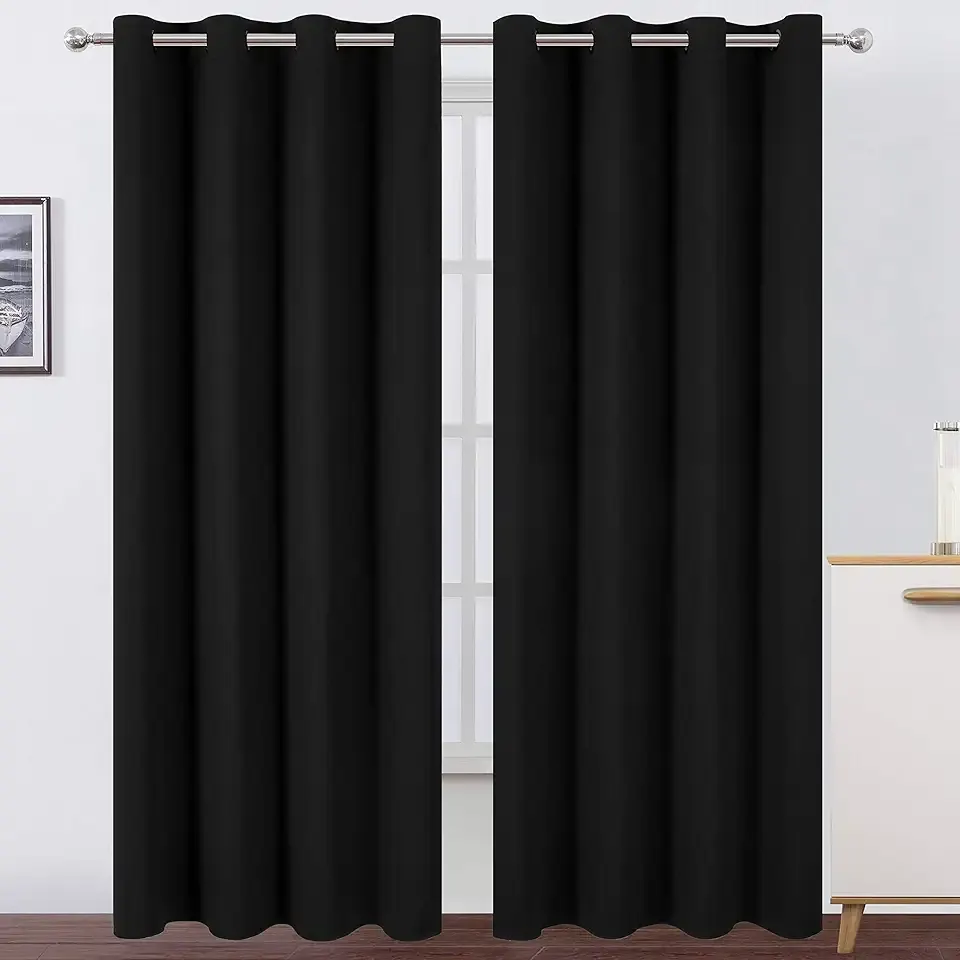 Blackout Curtains 52 x 84 inches Long Black Curtains Set of 2 Panels Thermal Insulated Room Darkening Curtains for Bedroom