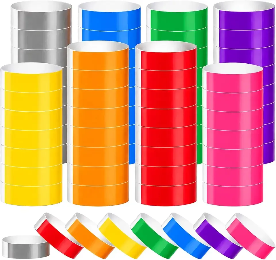 LUYI 800 Pieces Colored Wristbands for Events Wrist Bands Paper Bracelets Waterproof Arm Bands for Events Custom Adhesive Wristbands for Party(Red,Green,Yellow,Blue,Orange,Pink,Purple,Grey)
