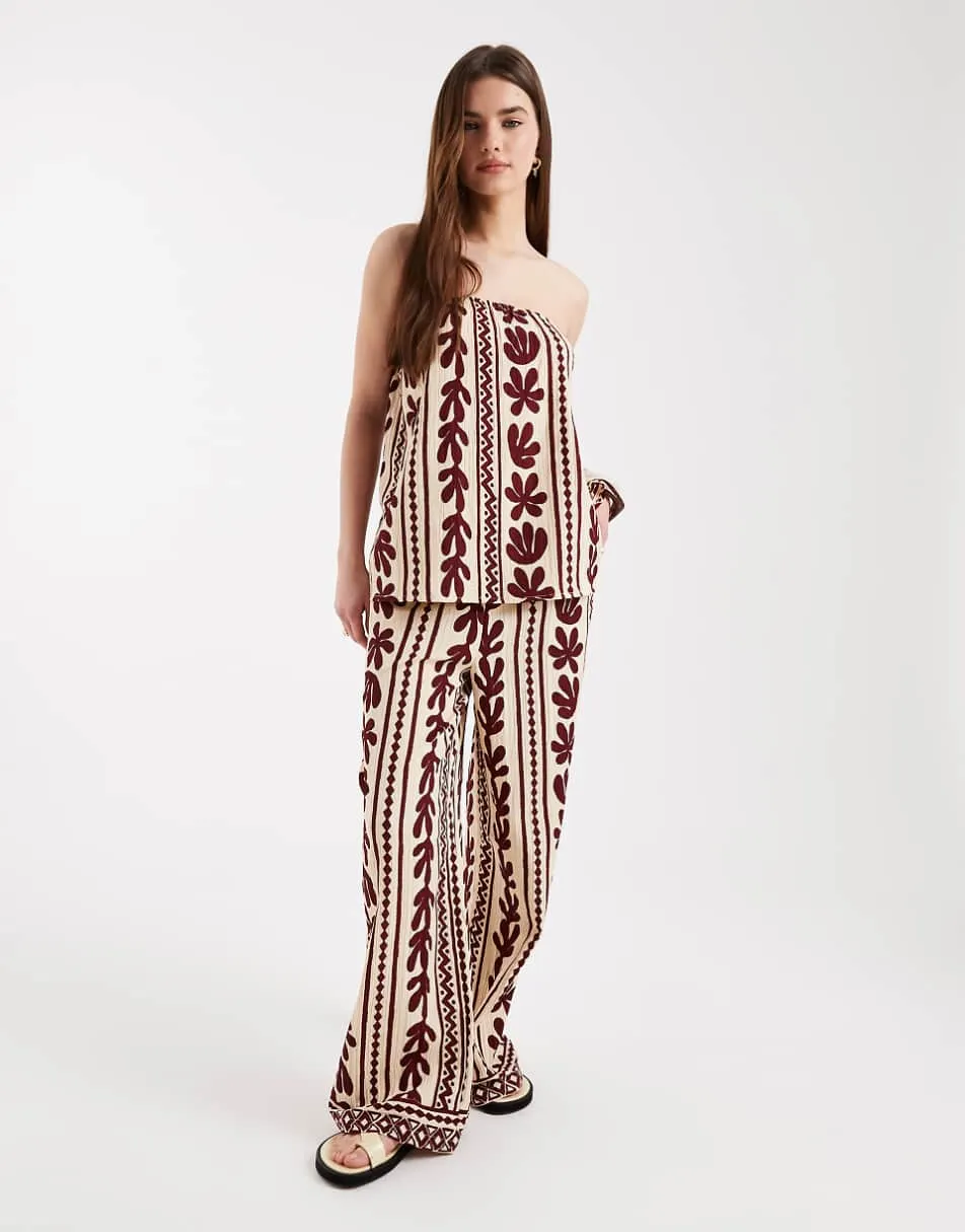 New Look patterned trousers & bandeau co-ord in brown