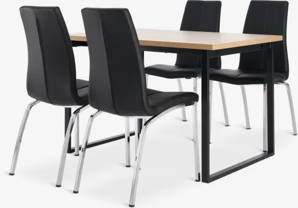 AABENRAA + HAVNDAL AABENRAA L120 tafel warm eiken + 4 HAVNDAL stoelen zwart