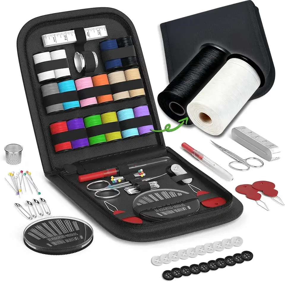 Sewing Kit Gifts for Grandma, Mom, Friend, Traveler, Adults, Beginner, Emergency,Sewing Supplies Accessories with Scissors,Sewing Needles Thimble, Thread,Tape Measure etc (Black, S)
