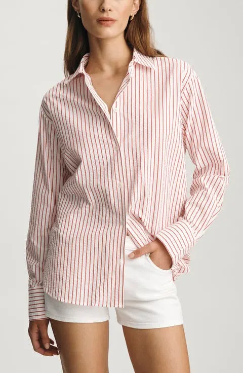 Stripe Relaxed Fit Stretch Cotton Button-Up Shirt