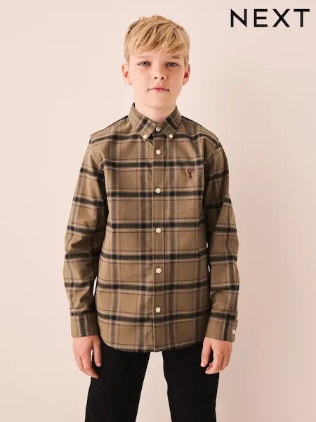 Chocolate Brown Check Single Oxford Shirt (3-16yrs)