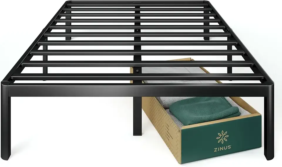 Van 16 Inch Queen Metal Platform Bed Frame, Steel Slat Support, No Box Spring Needed, Easy Assembly, Black