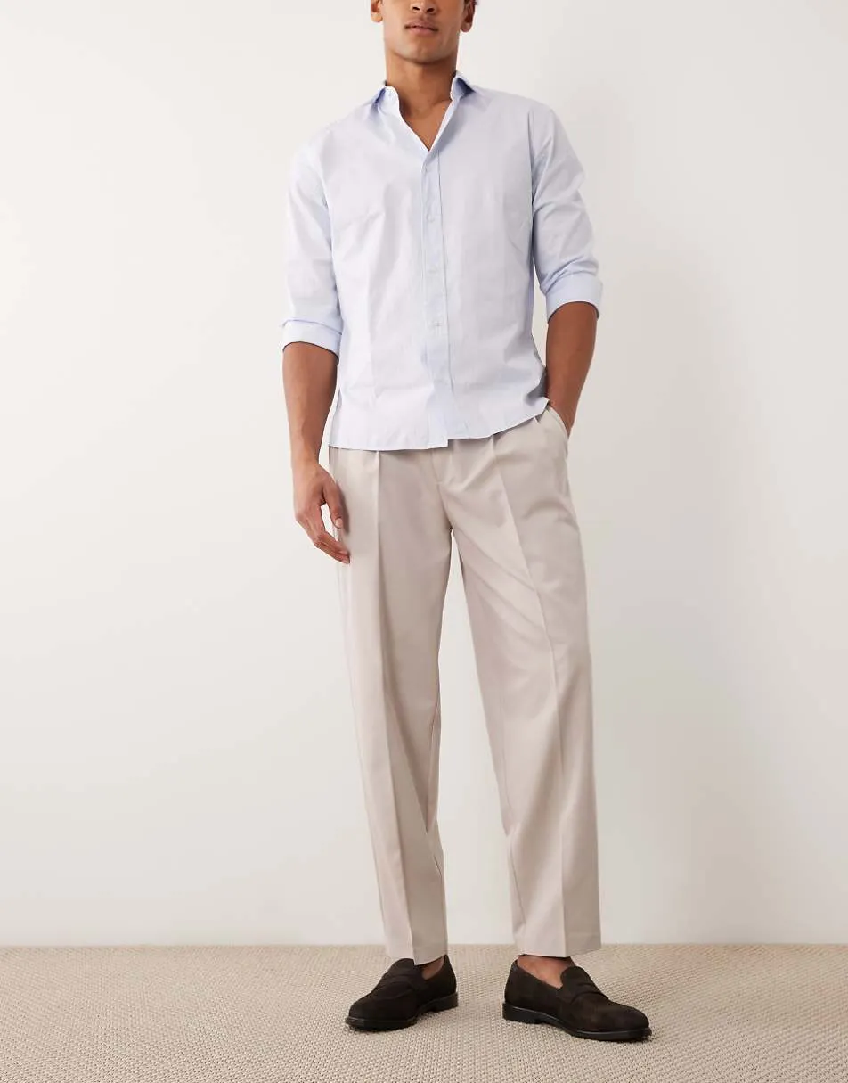 ASOS DESIGN smart pleated oversized tapered trousers in stone twill