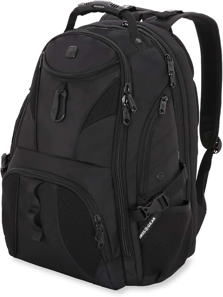 1900 ScanSmart 17” Laptop Backpack Black/Black – Reflective Tech Backpack with ScanSmart Compartment – Multiple Organizer Pockets & RFID Scan Blocking Technology